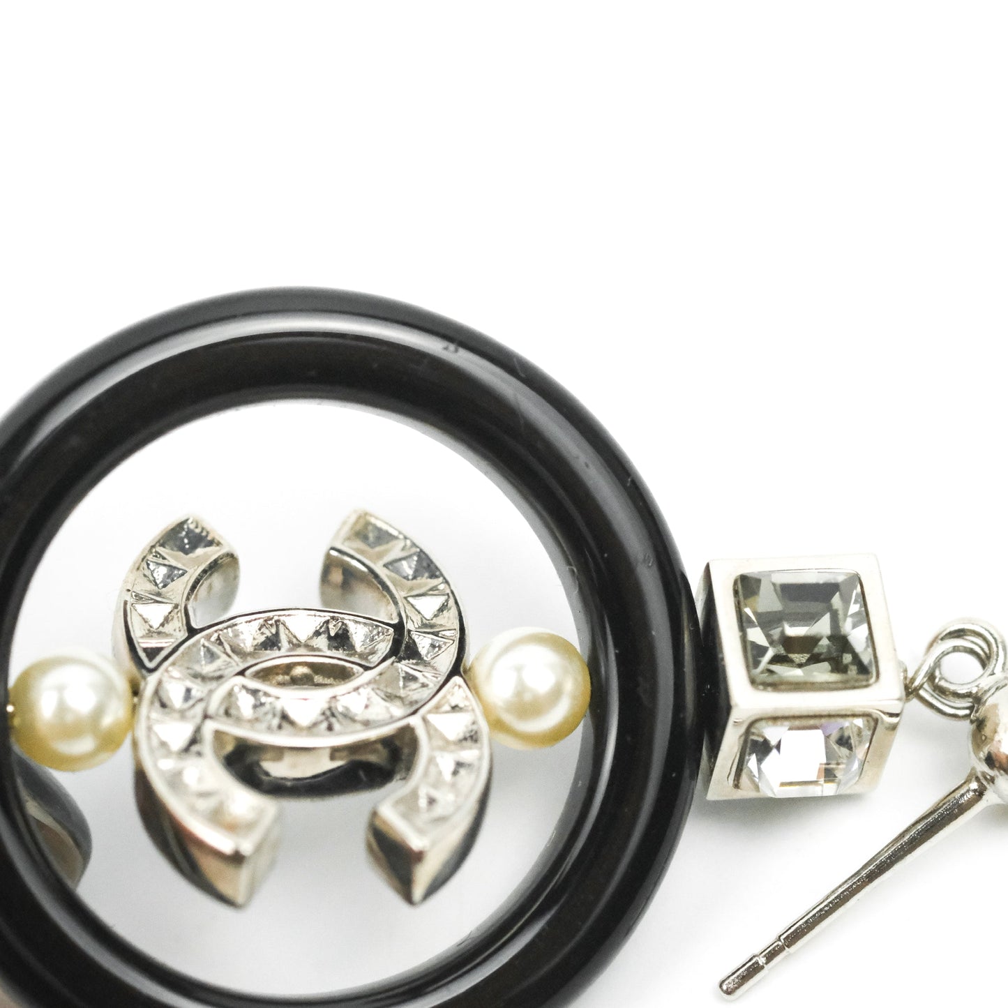 Chanel Crystal CC Black Round Drop Earrings 18B