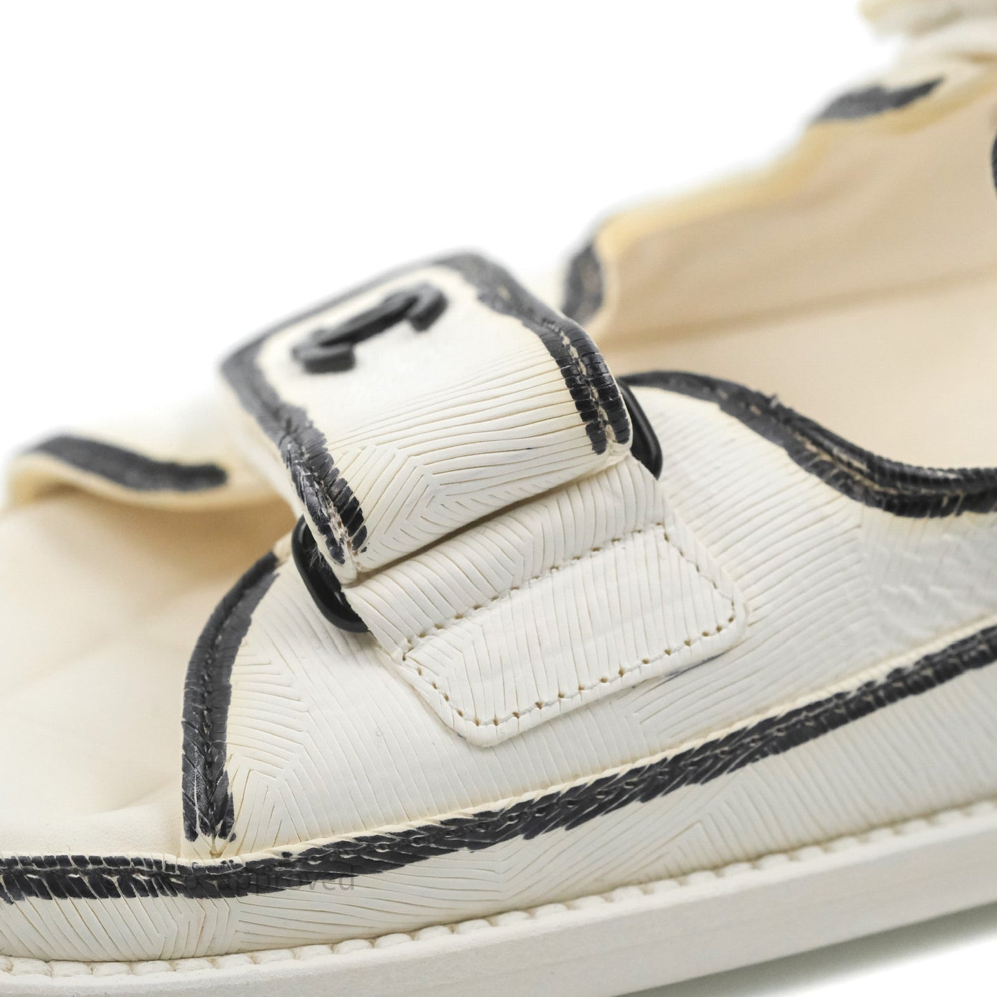Chanel CC White Black Slide Strap Flat Dad Sandals Size 39