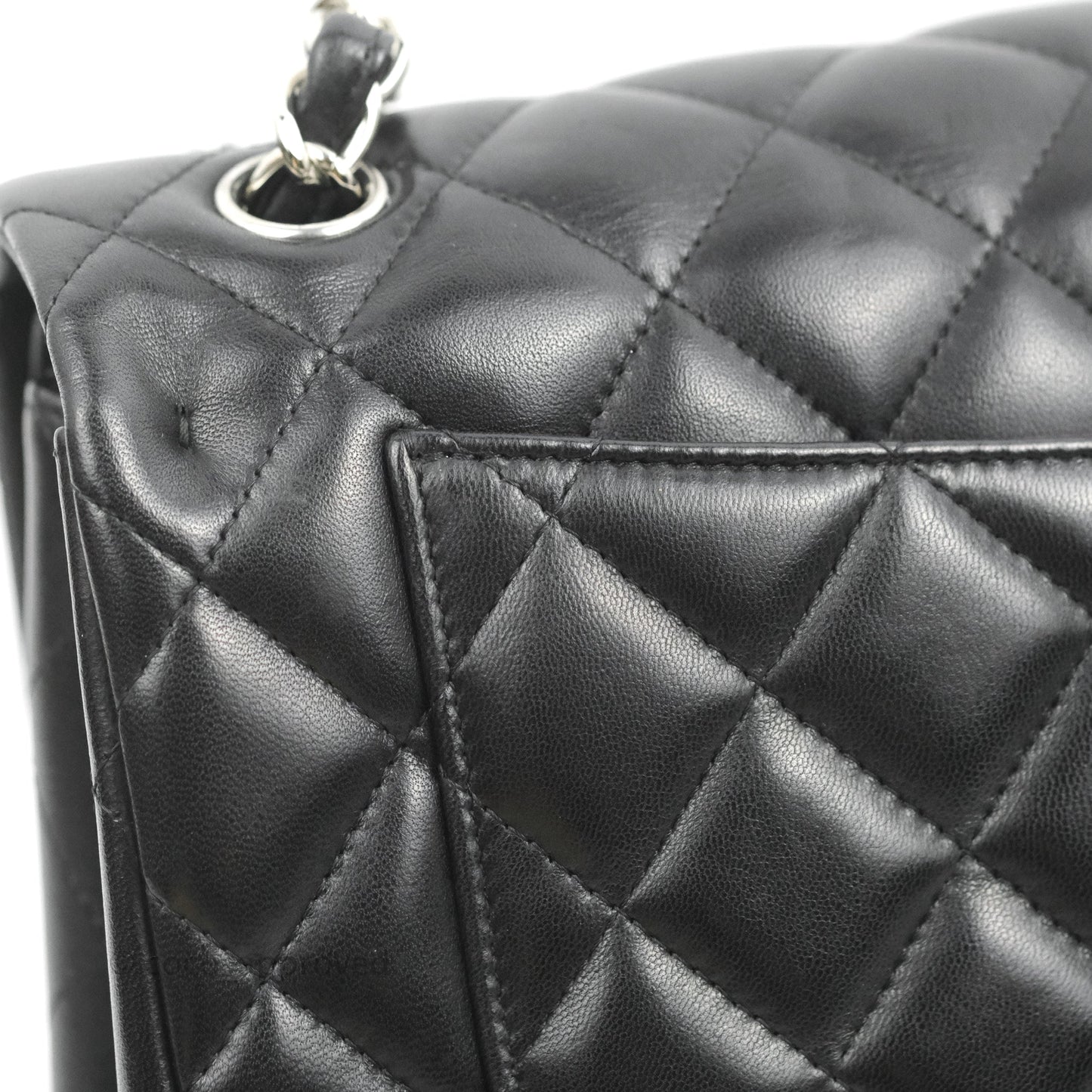 Chanel Quilted Jumbo Double Flap Black Lambskin Silver Hardware