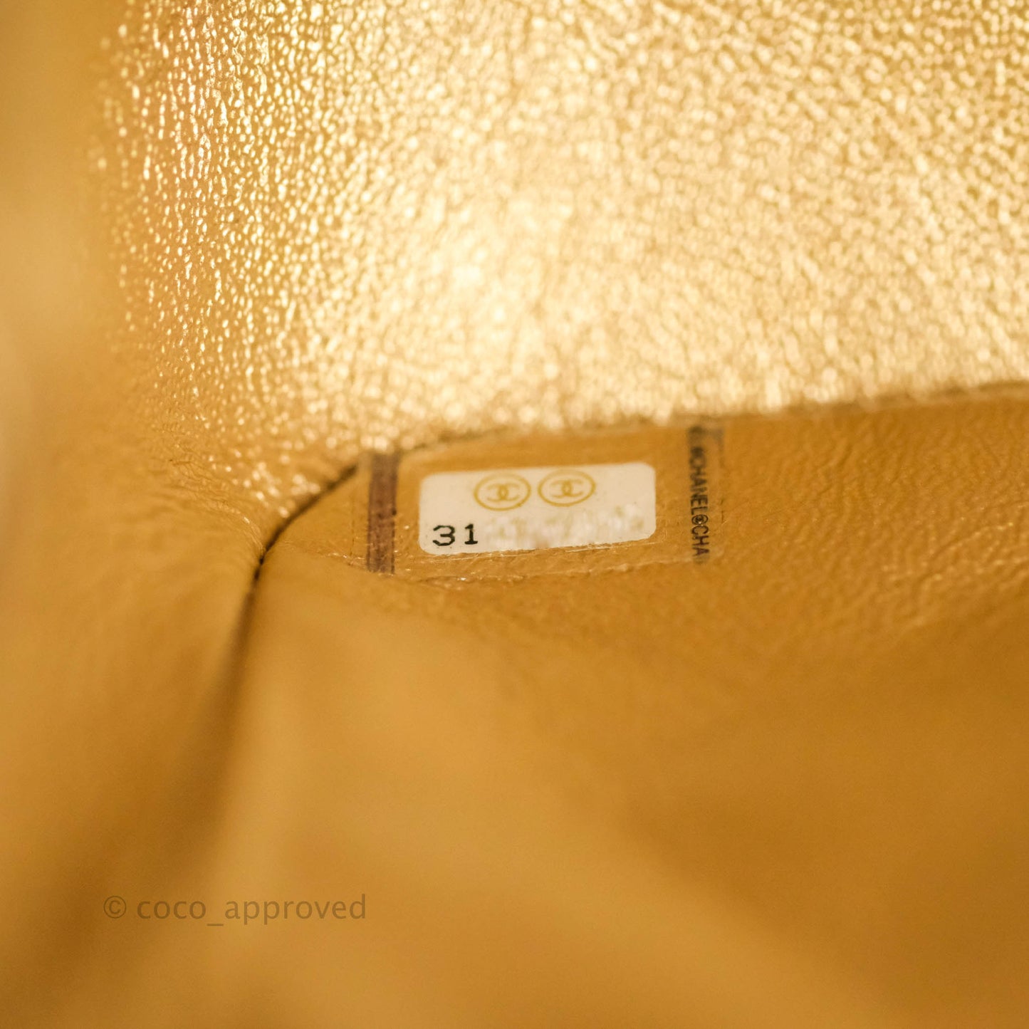 Chanel Classic Quilted Mini Square Flap Iridescent Gold Gold Hardware 21P