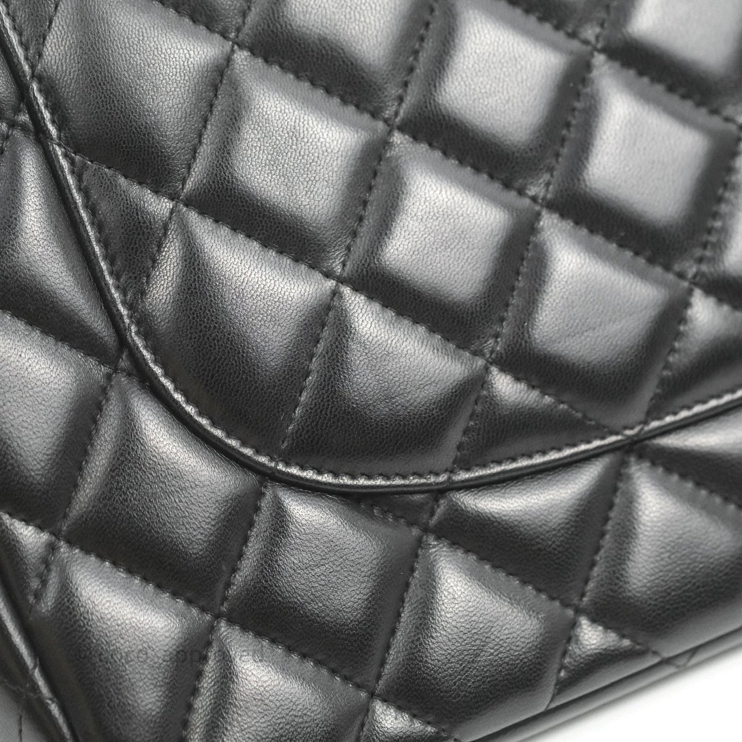 Chanel Quilted Jumbo Double Flap Black Lambskin Silver Hardware