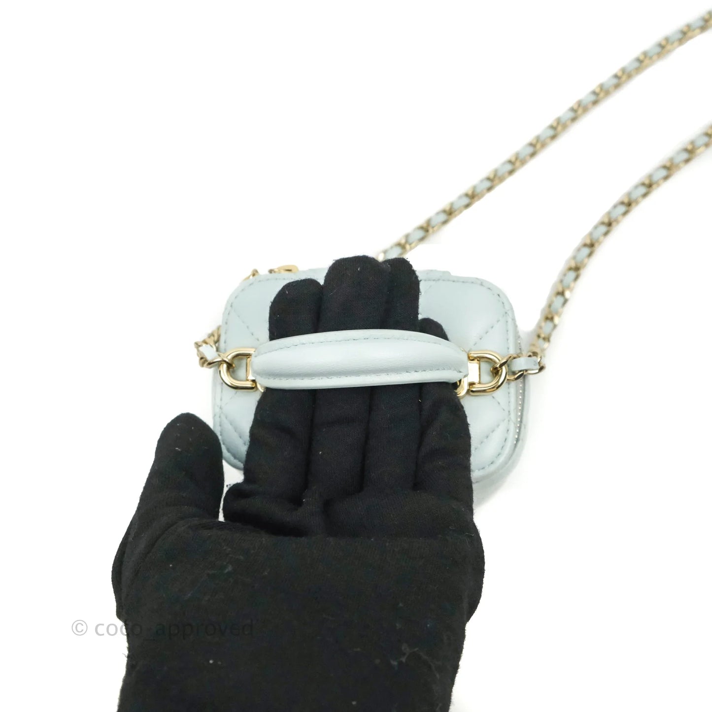 Chanel Mini Top Handle Vanity With Chain Light Blue Lambskin Gold Hardware