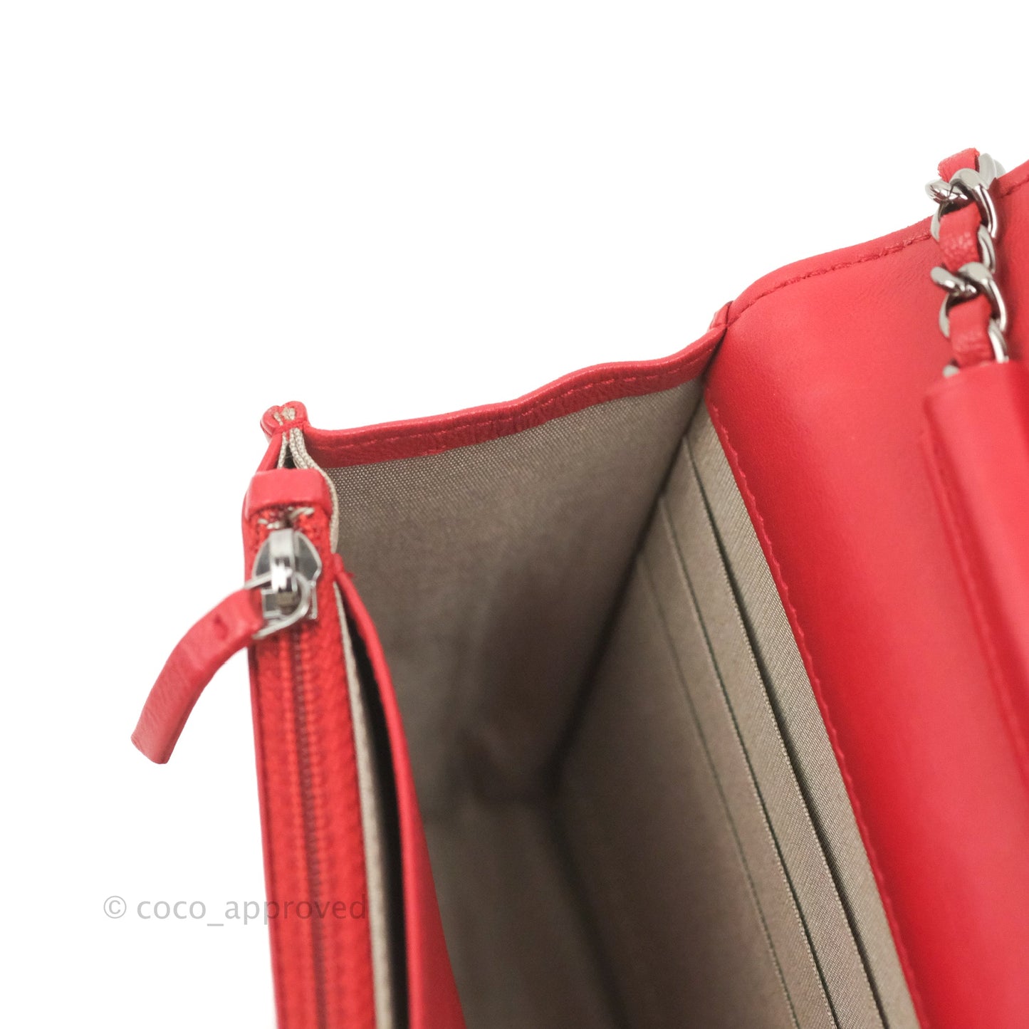 Chanel Boy Wallet on Chain WOC Red Lambskin Dark Silver Hardware