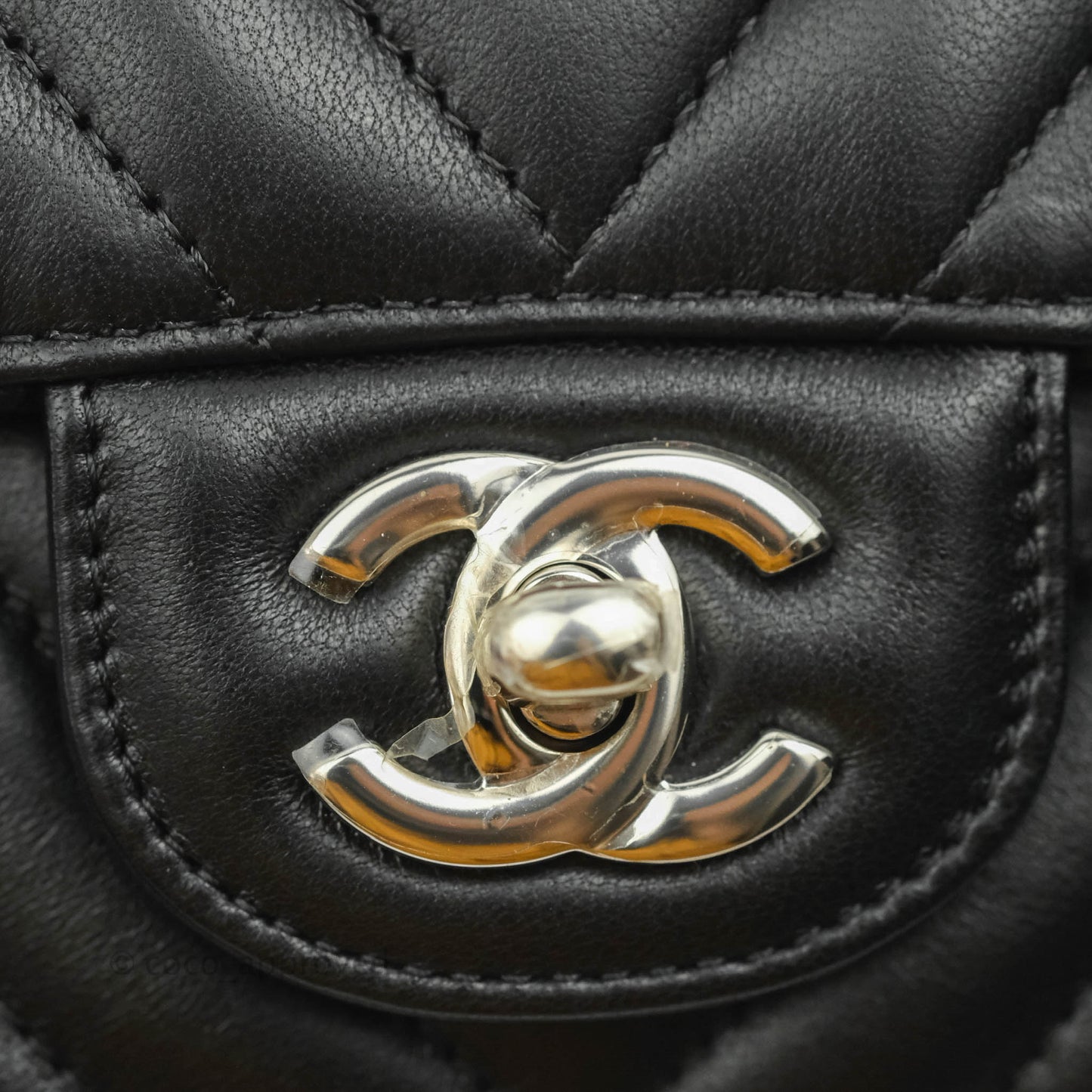 Chanel Classic M/L Medium Chevron Double Flap Black Lambskin Silver Hardware