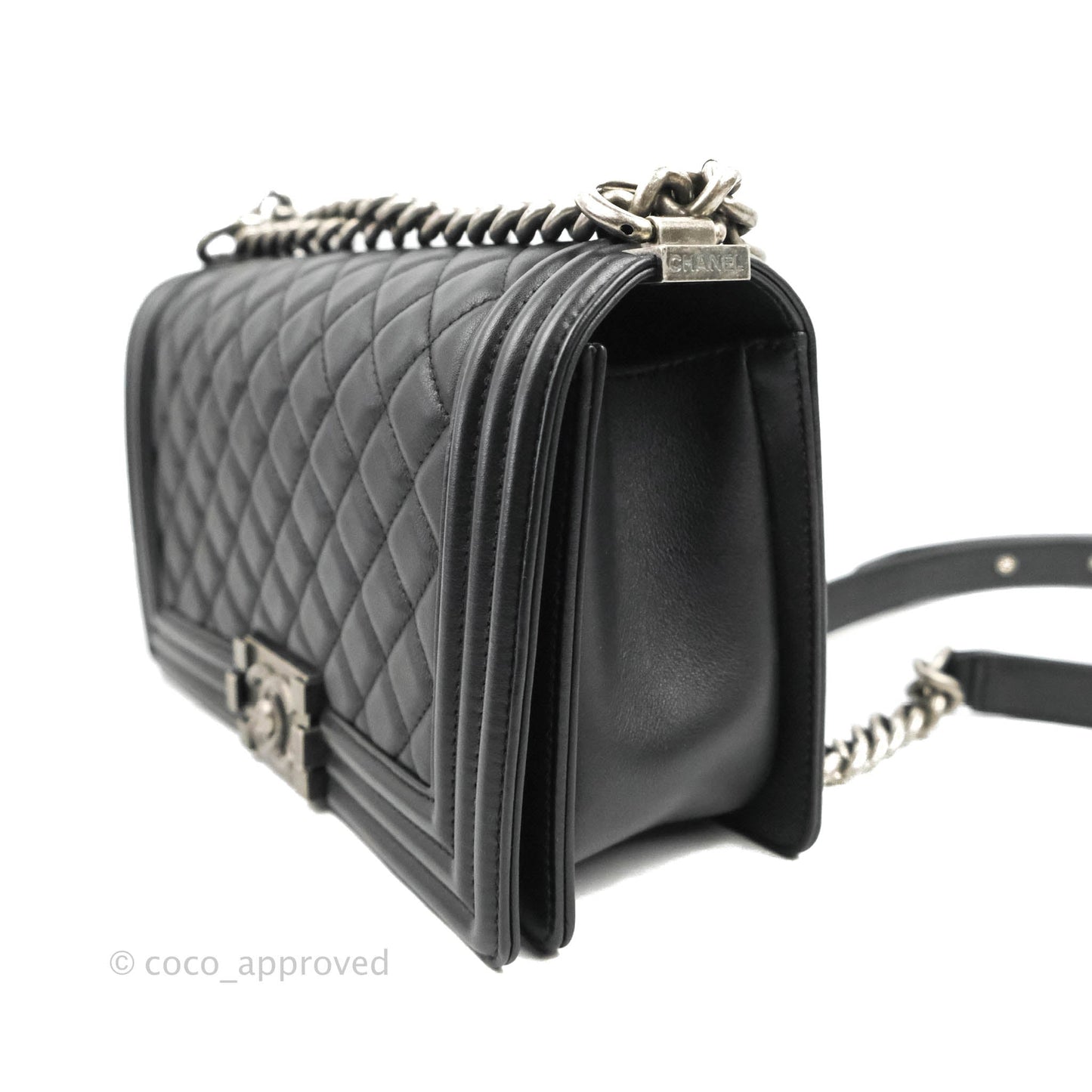 Chanel Quilted Medium Boy Black Calfskin Ruthenium Hardware