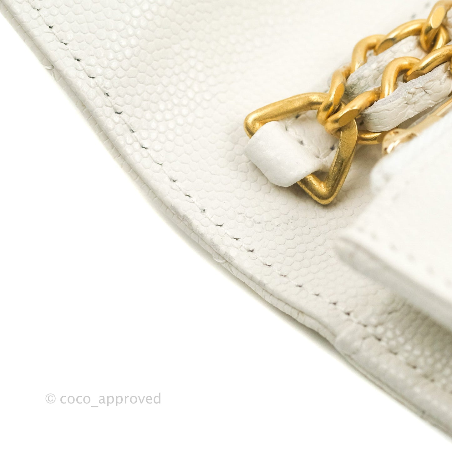 Chanel Quilted Gold CC Coin Wallet on Chain WOC White Caviar Gold Hardware