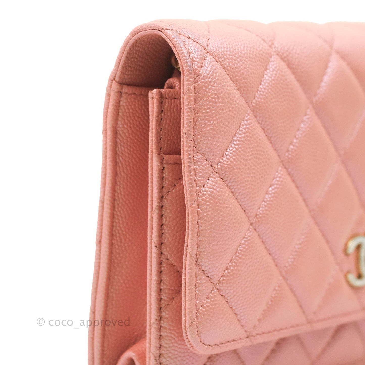 Chanel Quilted Wallet on Chain WOC Iridescent Pink Caviar Gold Hardware 19S