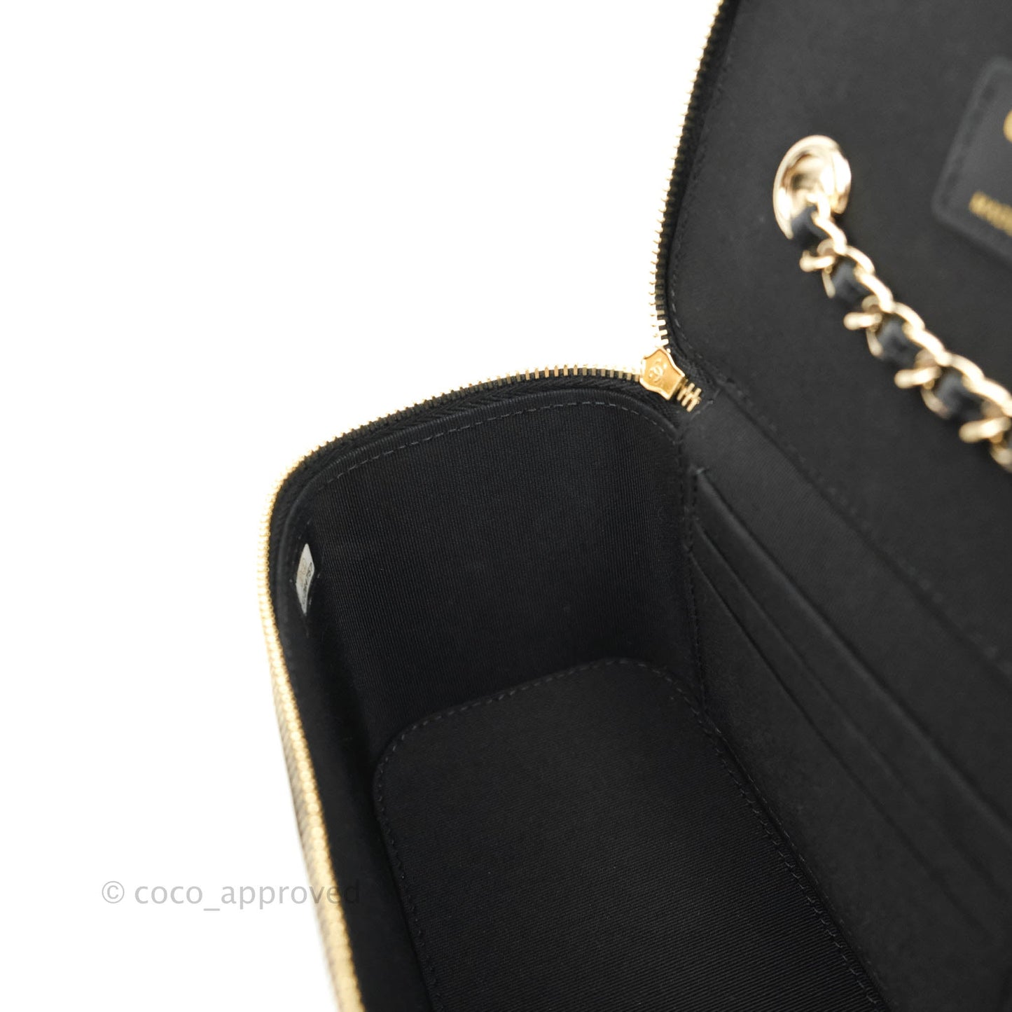 Chanel Vanity Rectangular Camellia Embossed Black Lambskin Gold Hardware