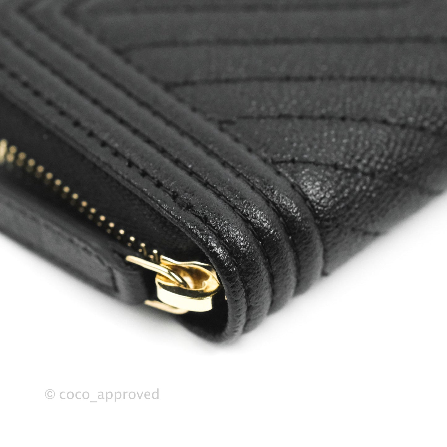 Chanel Chevron Boy Zip Card Holder Black Caviar Gold Hardware