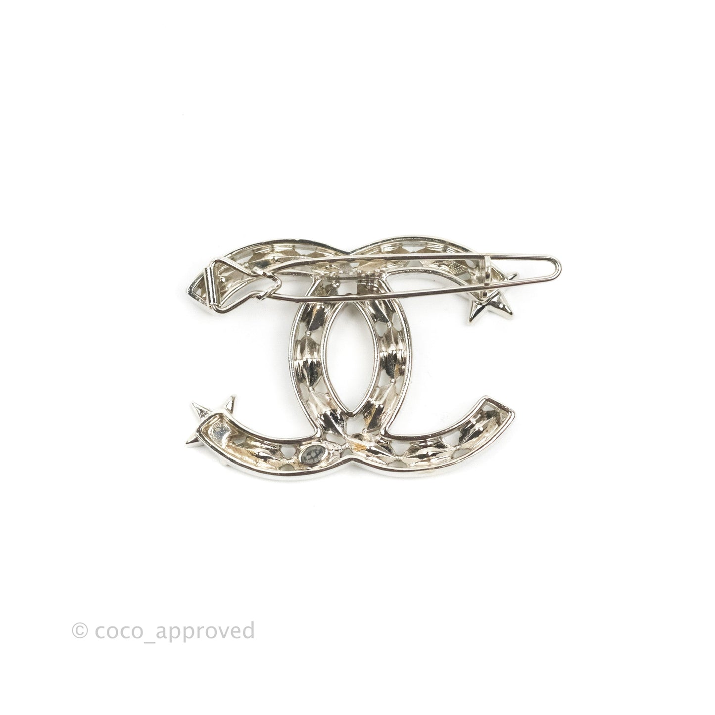 Chanel CC Crystal Star Hair Clip Silver Tone 20P