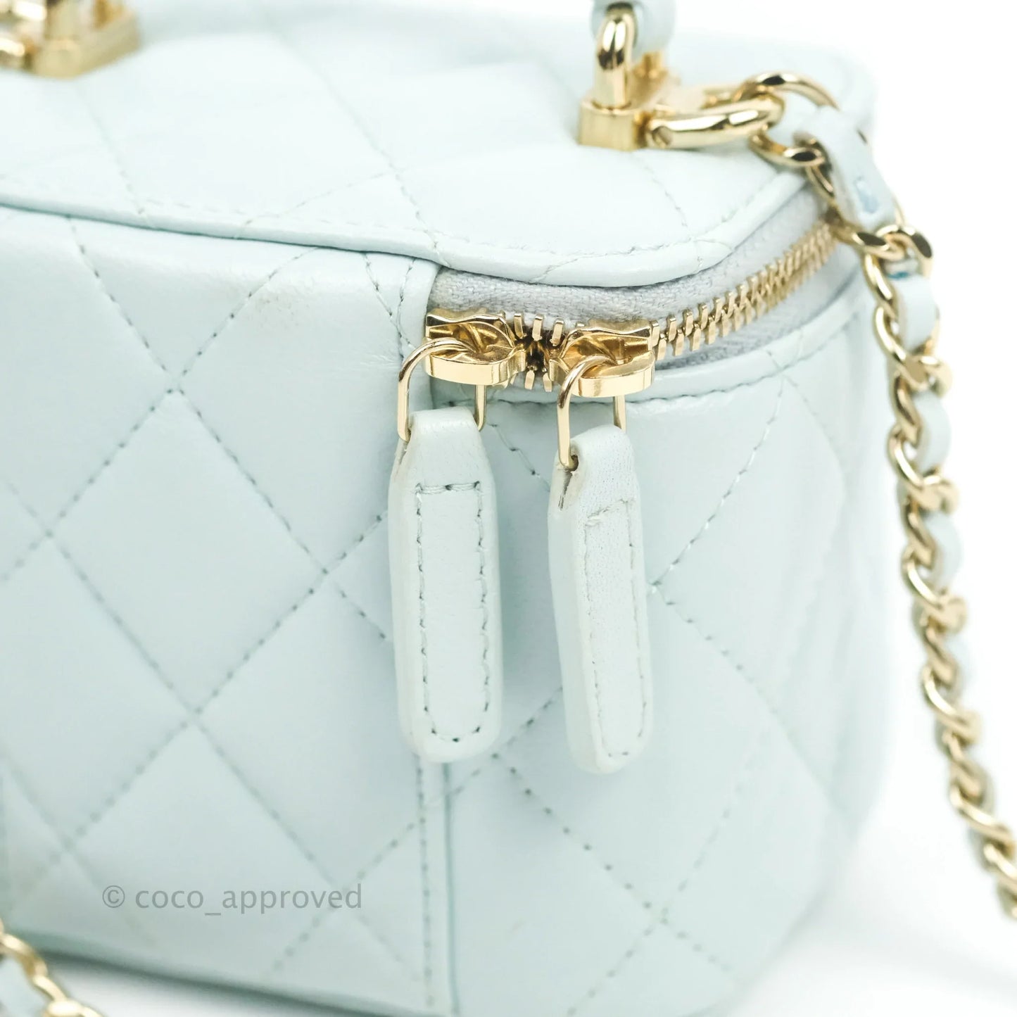 Chanel Mini Top Handle Vanity With Chain Light Blue Lambskin Gold Hardware