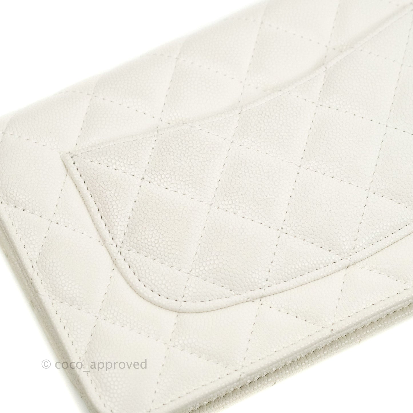 Chanel Quilted Gold CC Coin Wallet on Chain WOC White Caviar Gold Hardware