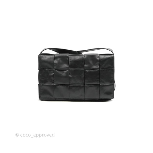 Bottega Veneta Intrecciato Paper Cassette Calfskin Bag Black Silver Hardware