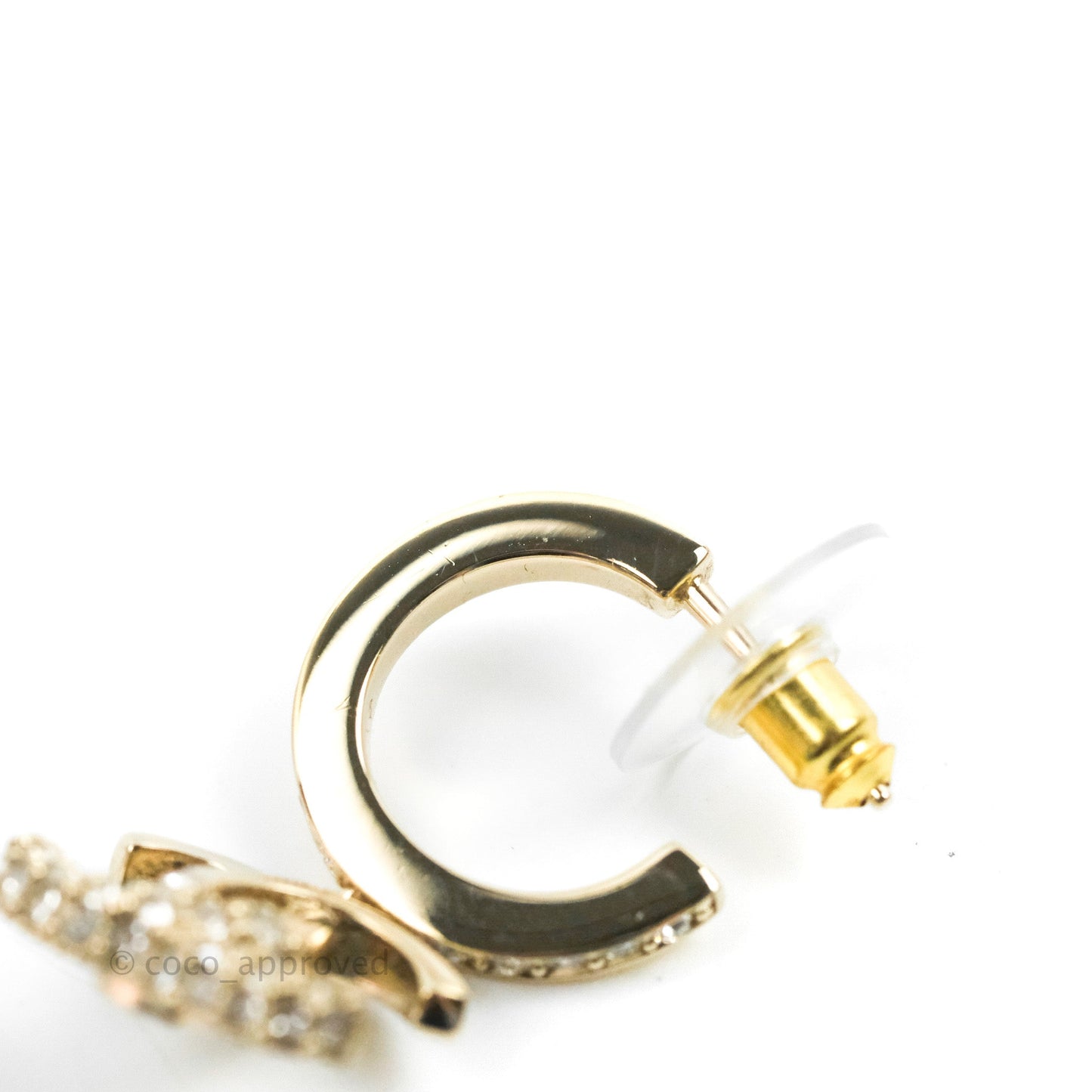 Chanel CC Crystal Hoop Earrings Gold Tone 22K