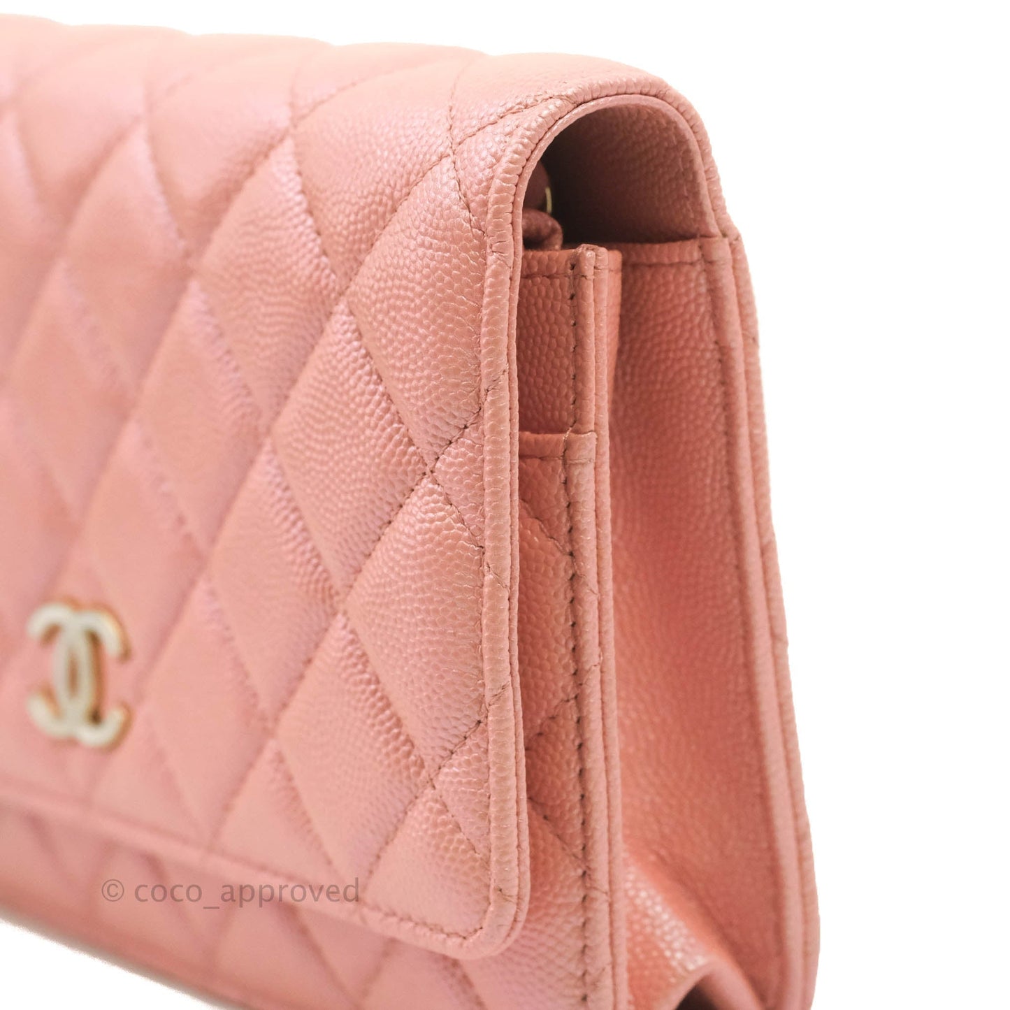 Chanel Quilted Wallet on Chain WOC Iridescent Pink Caviar Gold Hardware 19S