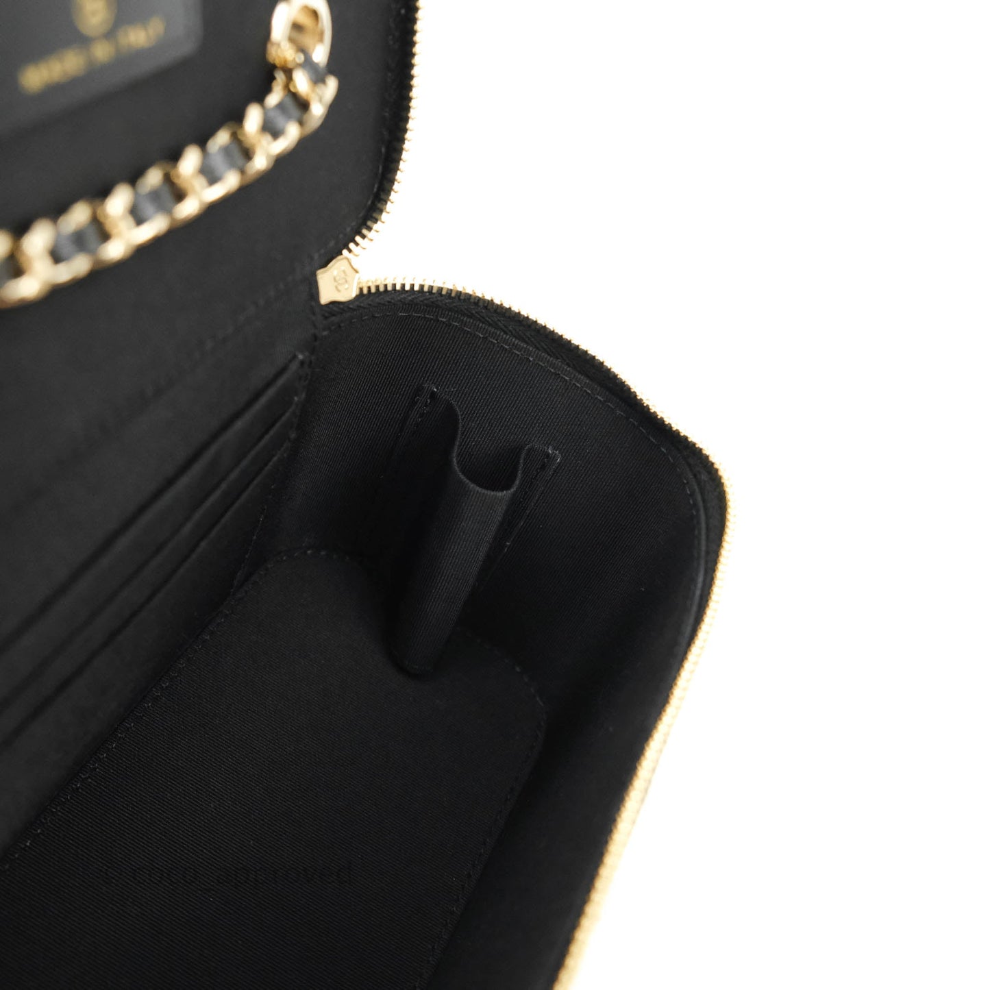 Chanel Vanity Rectangular Camellia Embossed Black Lambskin Gold Hardware