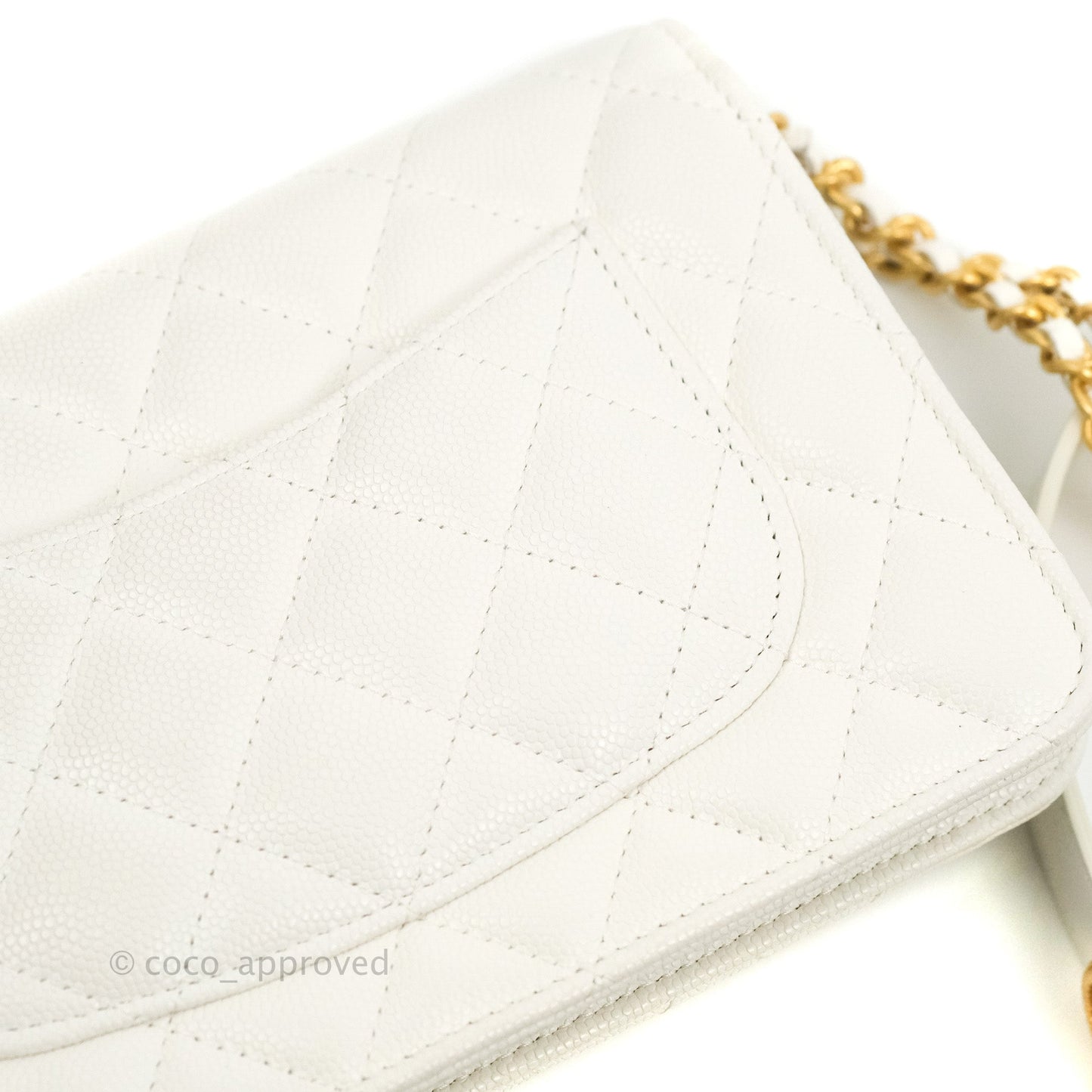 Chanel Quilted Gold CC Coin Wallet on Chain WOC White Caviar Gold Hardware