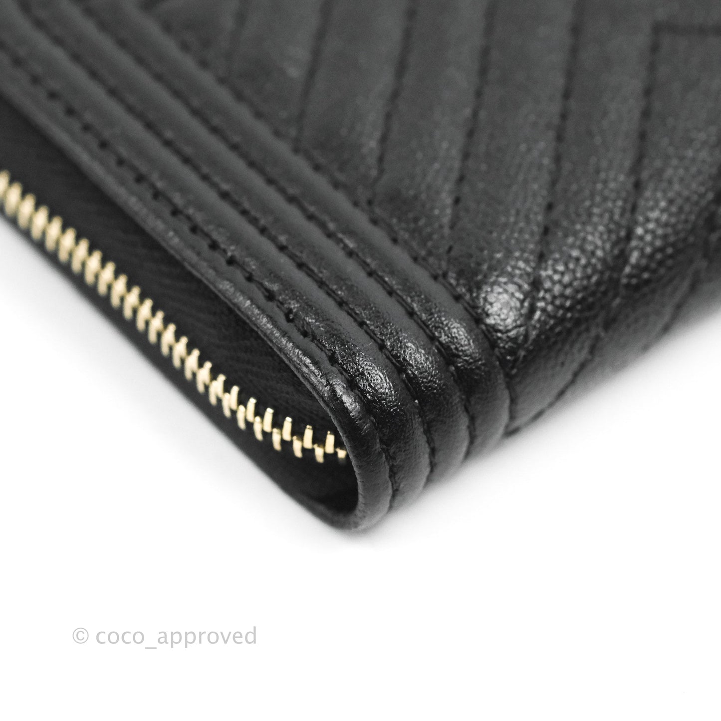 Chanel Chevron Boy Zip Card Holder Black Caviar Gold Hardware