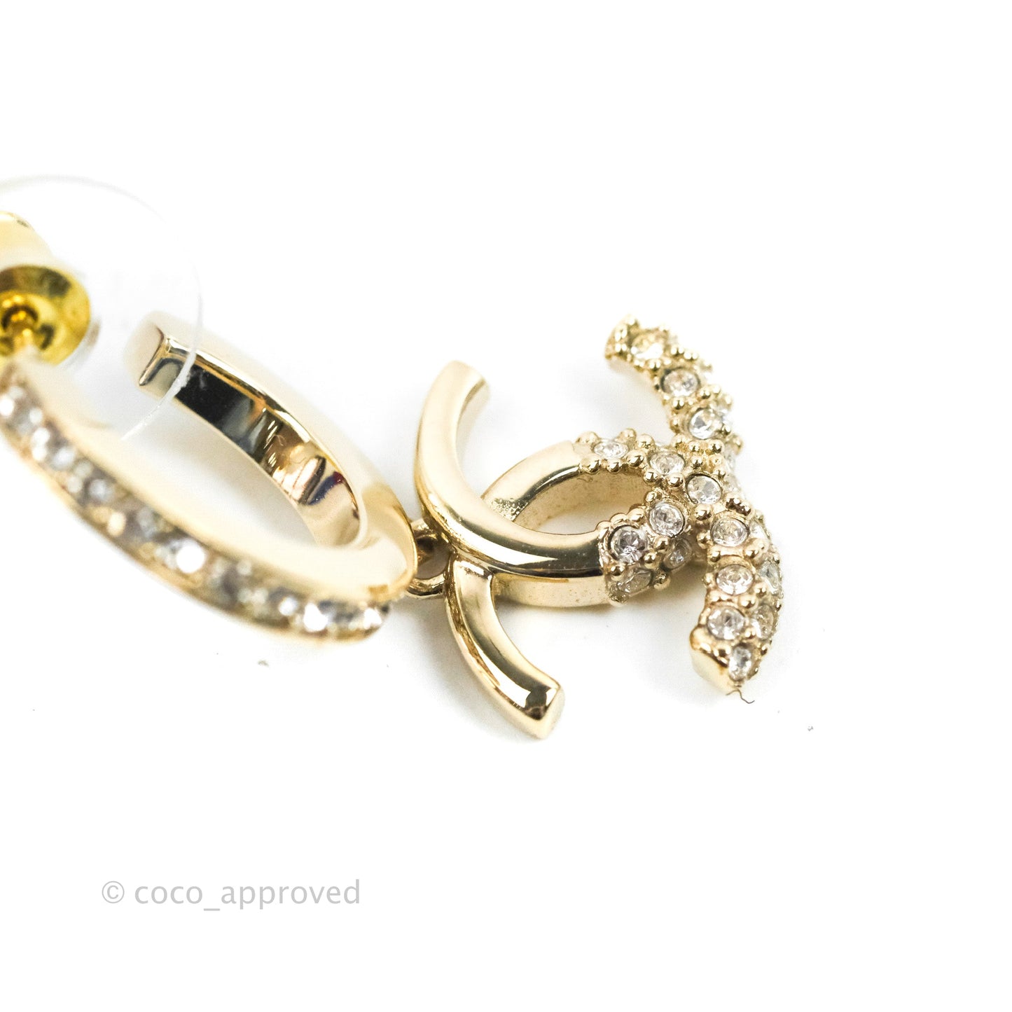 Chanel CC Crystal Hoop Earrings Gold Tone 22K