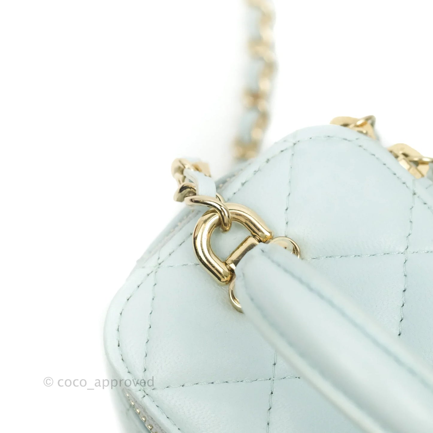 Chanel Mini Top Handle Vanity With Chain Light Blue Lambskin Gold Hardware