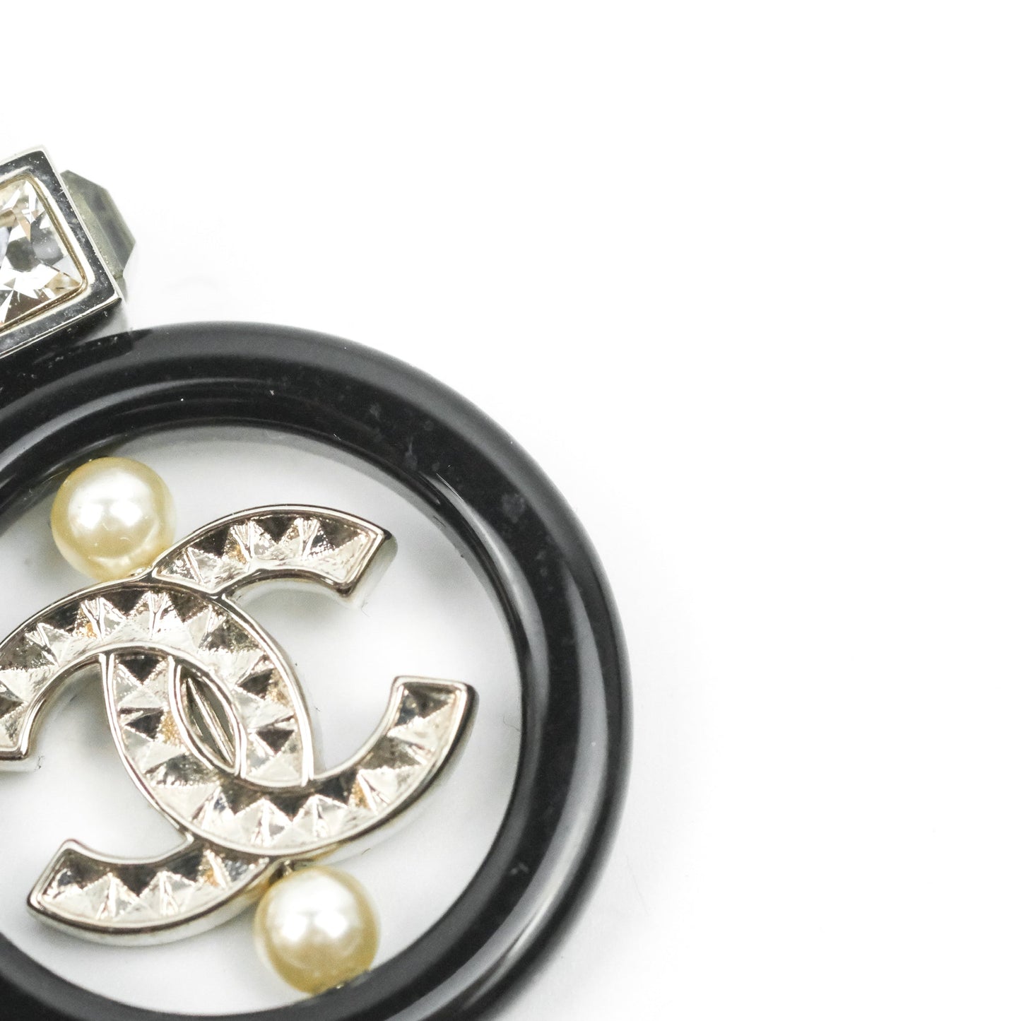 Chanel Crystal CC Black Round Drop Earrings 18B