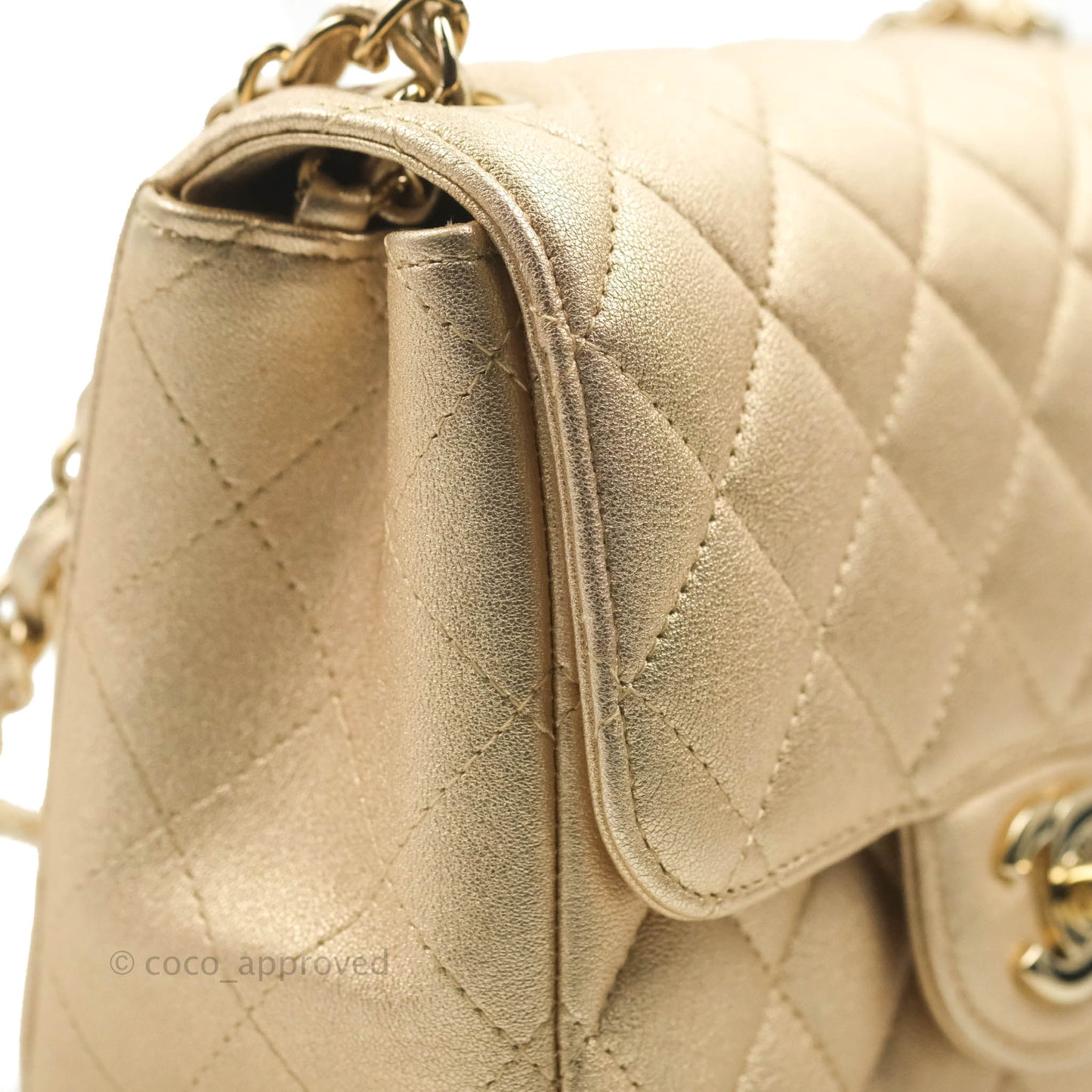 Chanel Classic Quilted Mini Square Flap Iridescent Gold Gold Hardware 21P