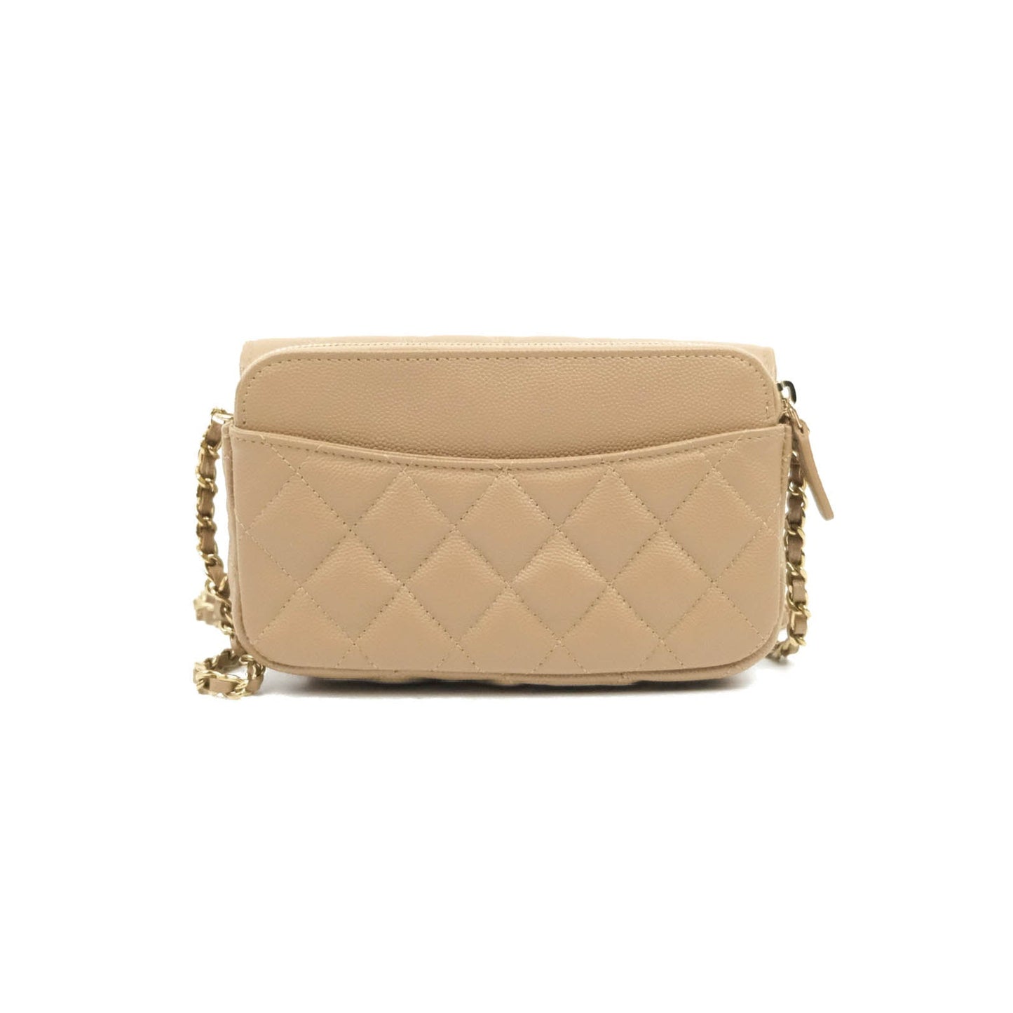 Chanel Classic Flap Phone Holder With Chain Dark Beige Caviar Gold Hardware 22A