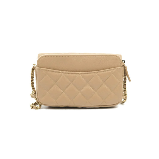 Chanel Classic Flap Phone Holder With Chain Dark Beige Caviar Gold Hardware 22A