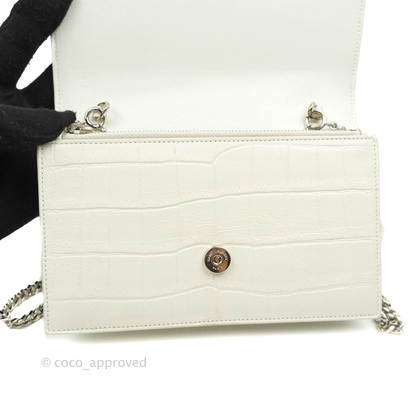 Saint Laurent Kate Tassel WOC White Silver Hardware