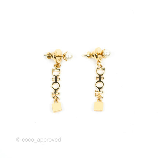 Christian Dior Pearl DIOR Resin Drop Earrings Gold Tone