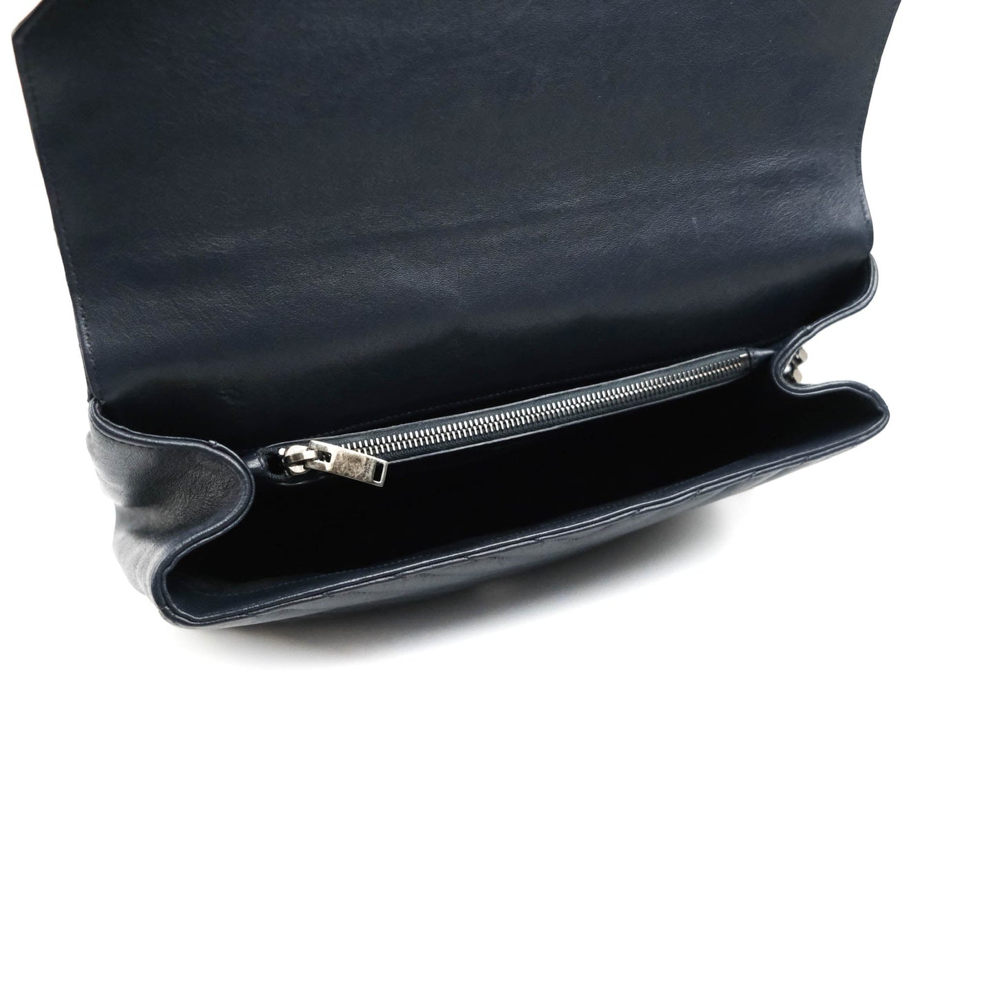 Saint Laurent Chevron Large College Navy Chain Bag Ruthenium Hardware