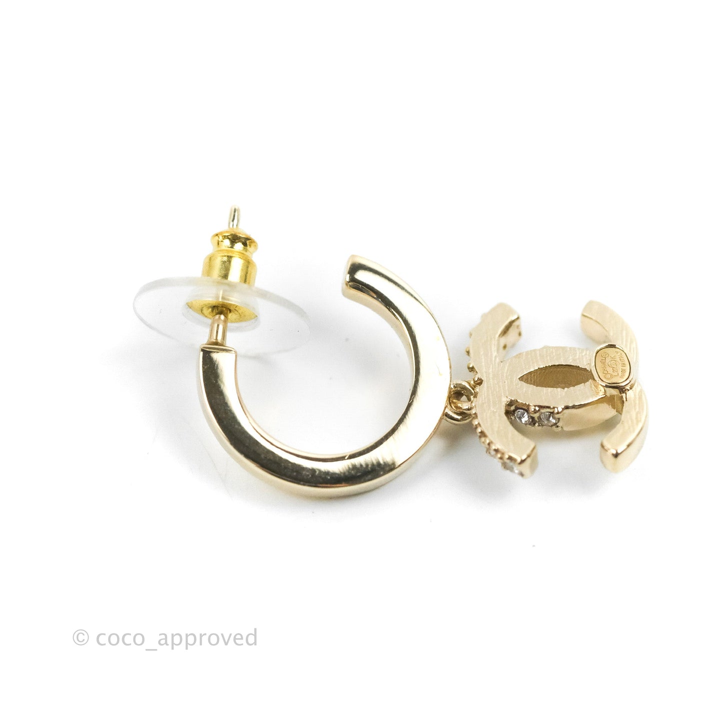 Chanel CC Crystal Hoop Earrings Gold Tone 22K