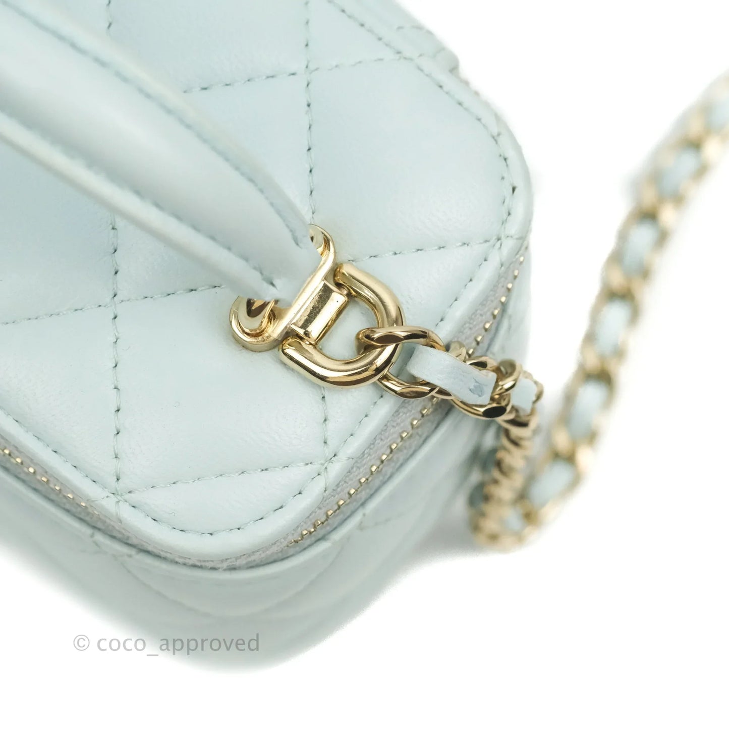 Chanel Mini Top Handle Vanity With Chain Light Blue Lambskin Gold Hardware