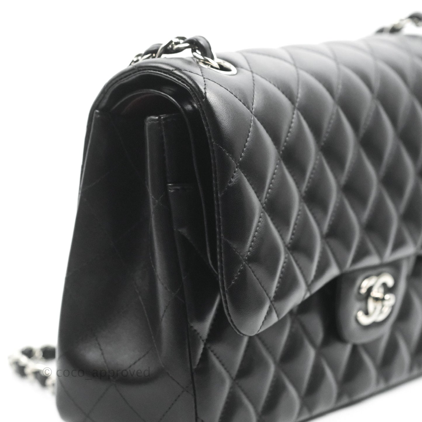 Chanel Quilted Jumbo Double Flap Black Lambskin Silver Hardware