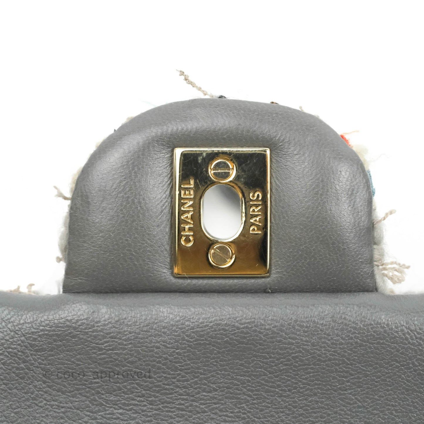 Chanel M/L Medium Single Flap Grey Tweed Braided Gold Hardware