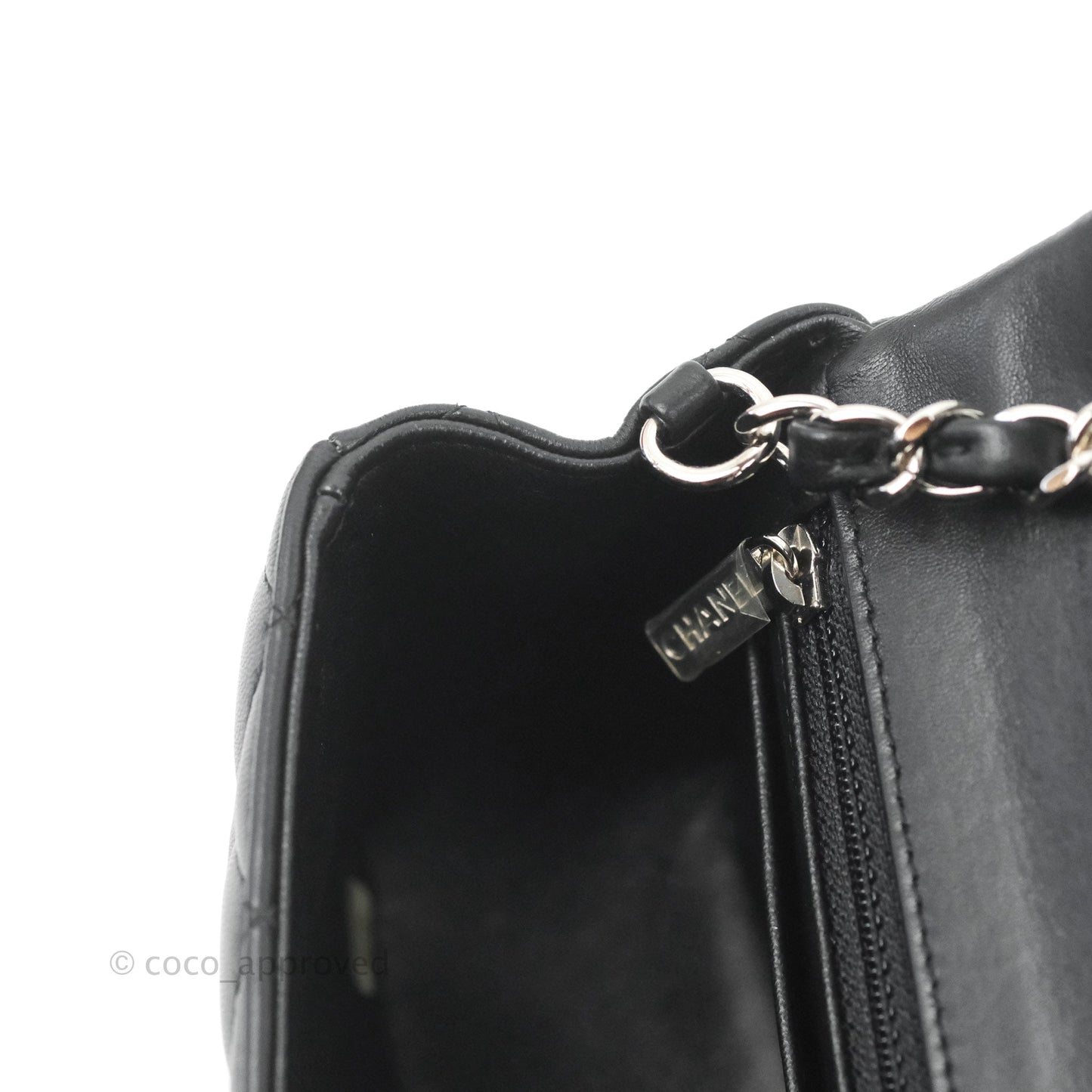 Chanel Quilted Mini Rectangular Flap Black Lambskin Silver Hardware