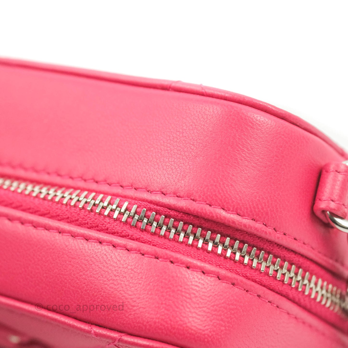 Chanel Mini Quilted Camera Case Pink Lambskin Silver Hardware