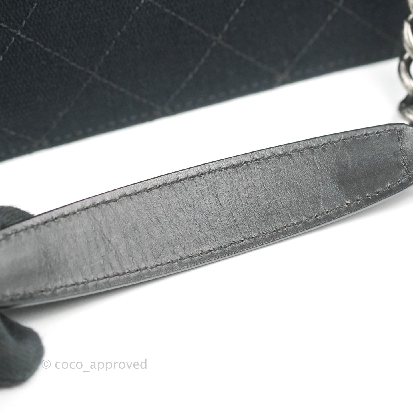 Chanel Quilted CC Top Handle with Chain Dark Navy Fabric Ruthenium Hardware 15P