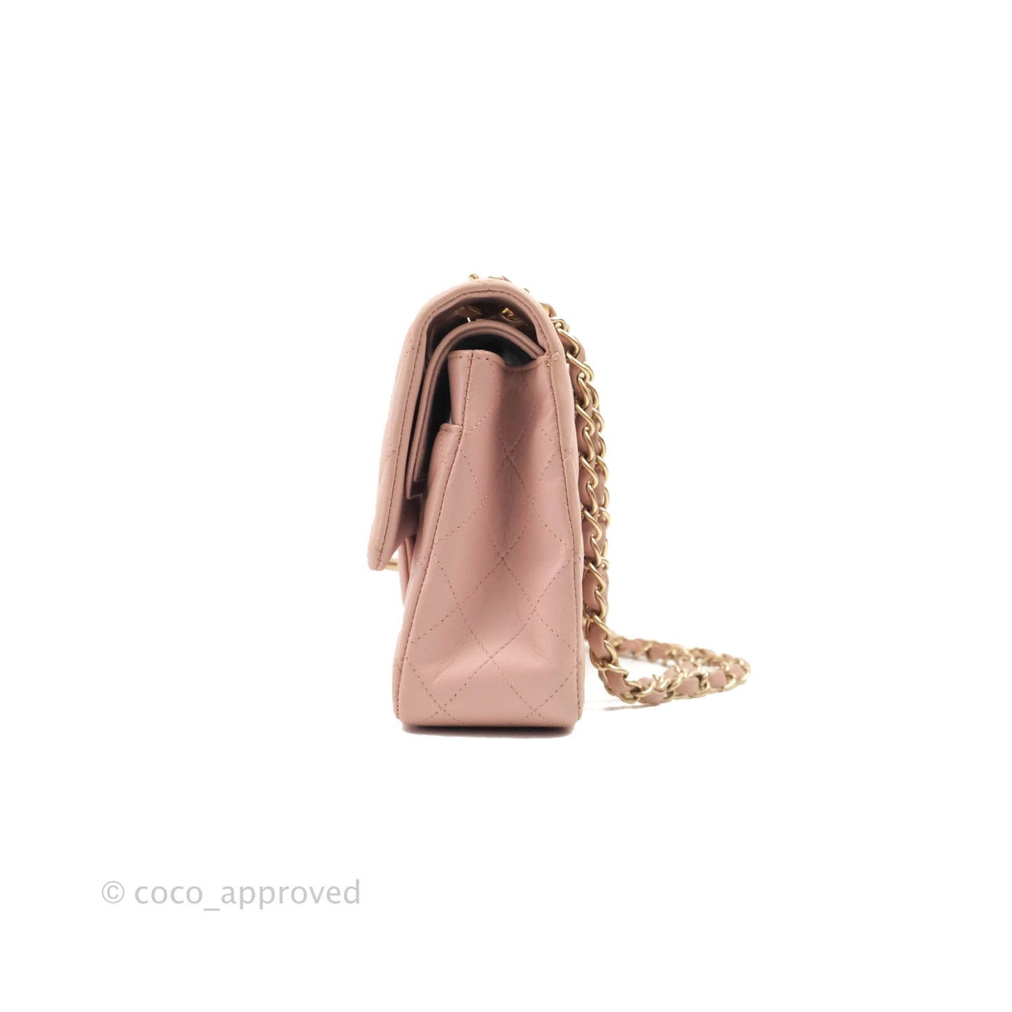 Chanel Classic M/L Medium Flap Quilted Light Pink Lambskin Matte Gold Hardware