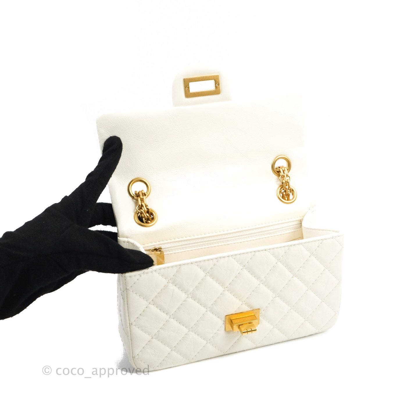 Chanel Mini Reissue 224 White Aged Calfskin Aged Gold Hardware