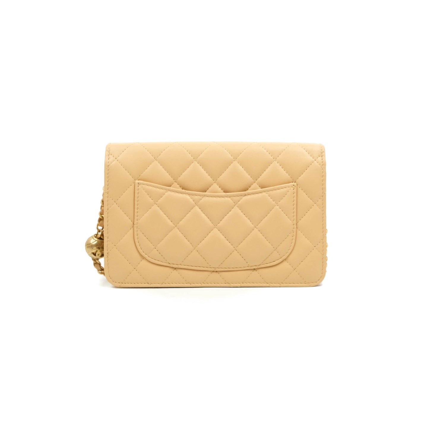 Chanel Quilted Pearl Crush Wallet on Chain WOC Beige Lambskin Aged Gold Hardware