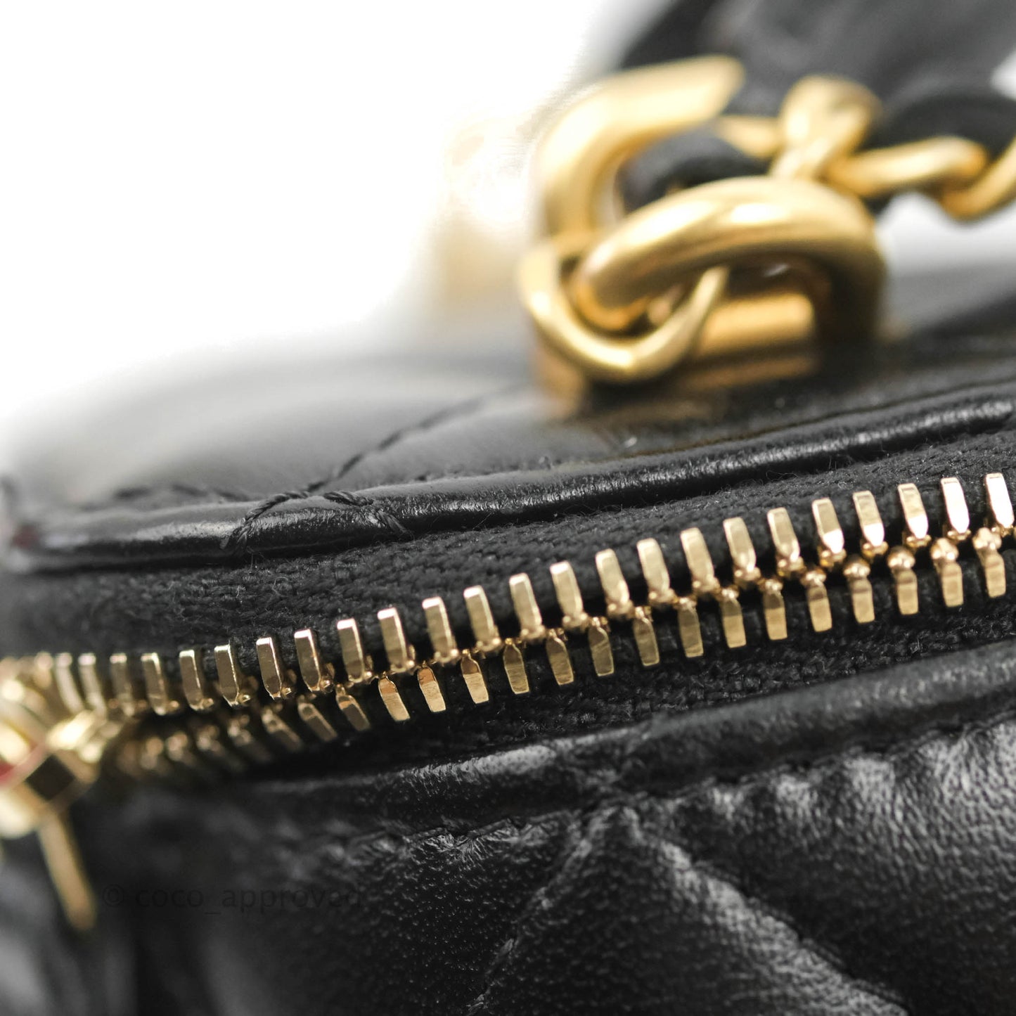 Chanel Mini Top Handle Vanity With Chain Black Lambskin Gold Hardware