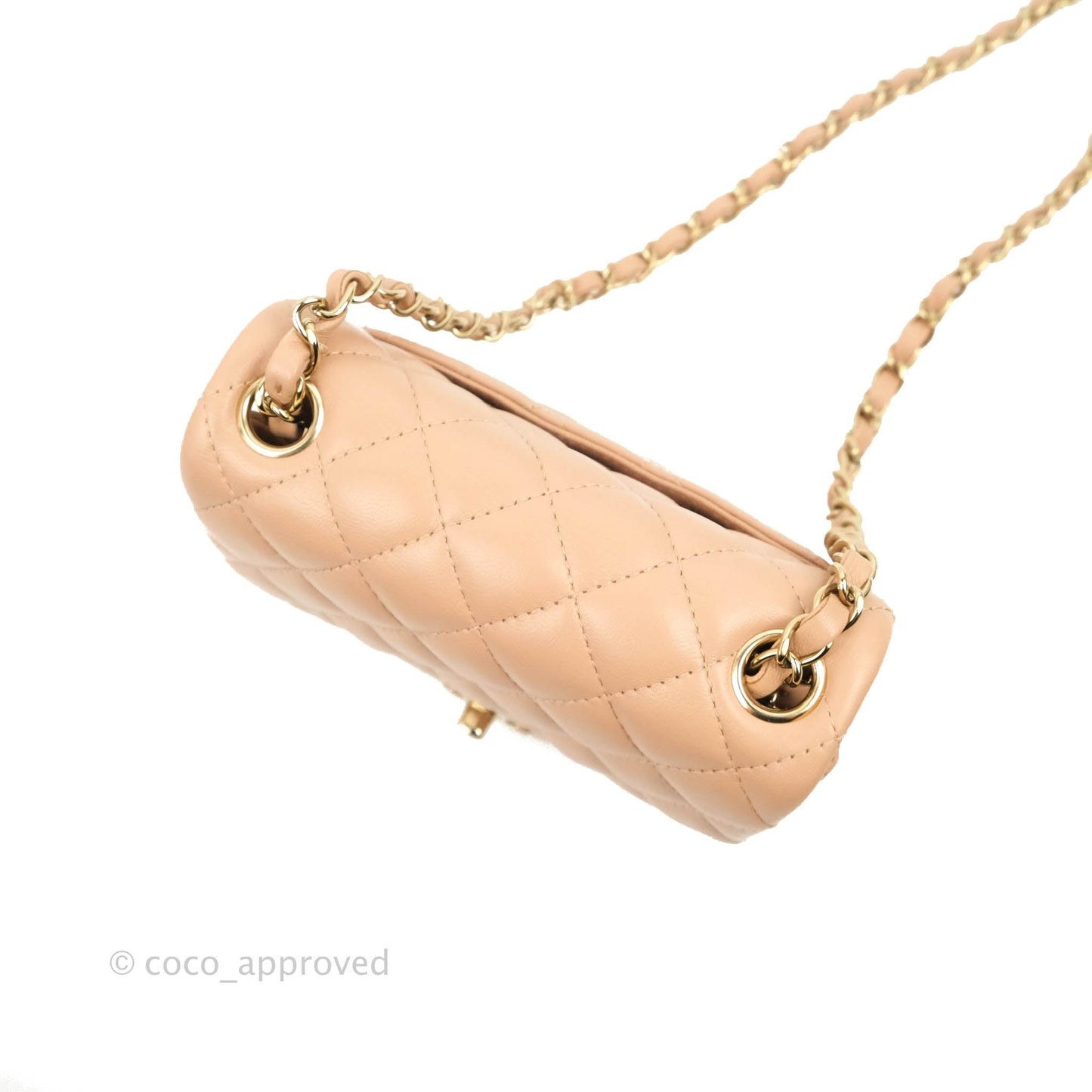 Chanel Mini Square Beige Lambskin Gold Hardware 21A