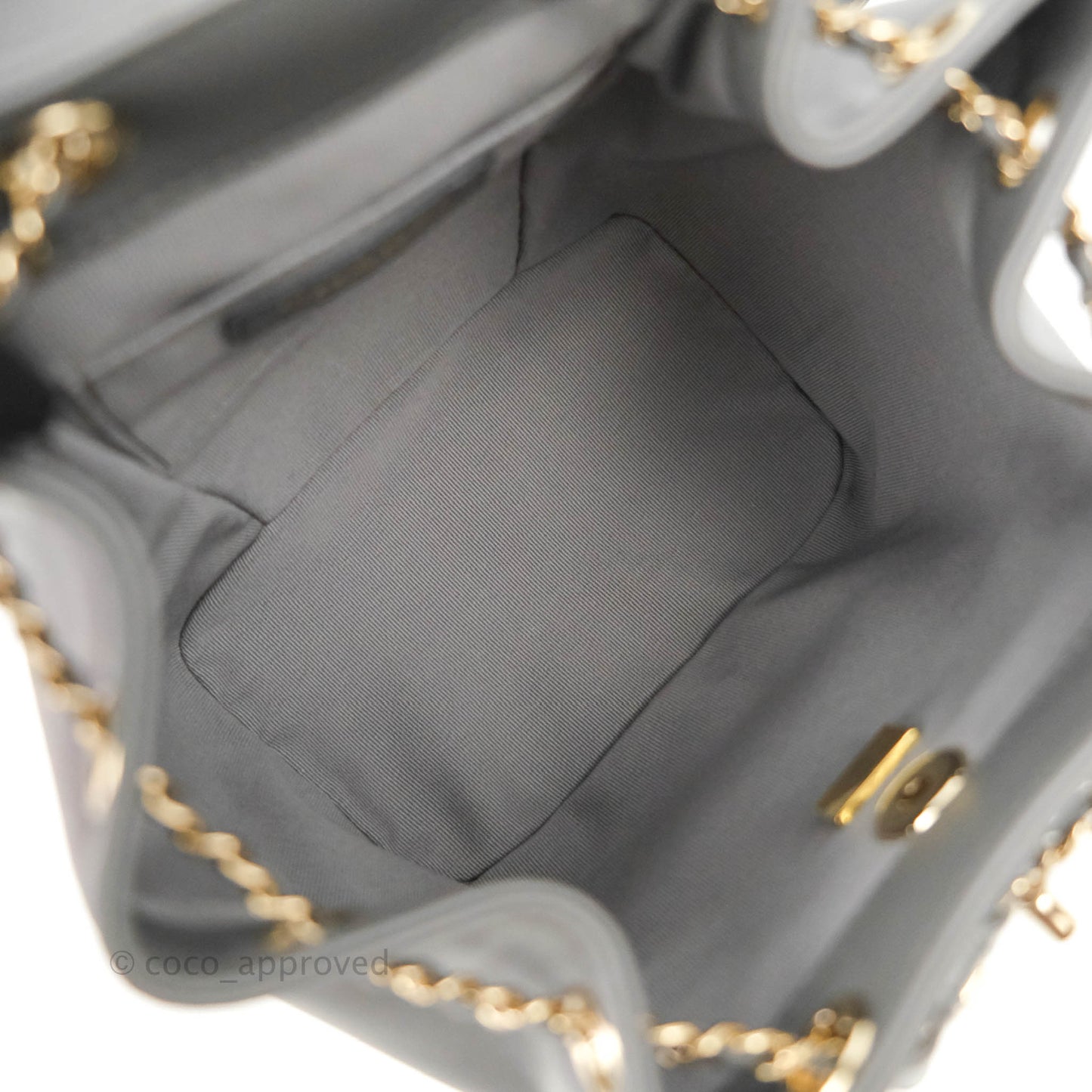 Chanel Quilted Small Duma Drawstring Backpack Grey Lambskin Gold Hardware 22A