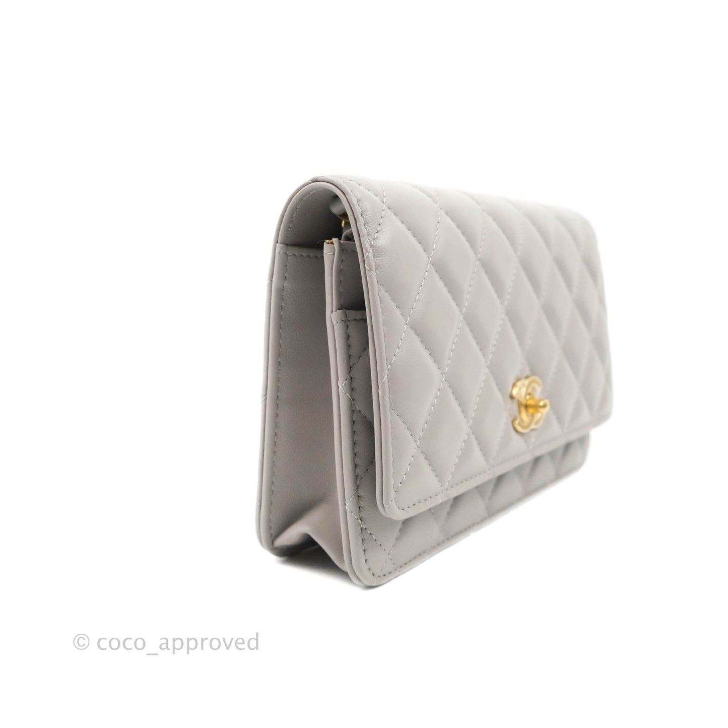 Chanel Quilted Pearl Crush Wallet on Chain WOC Grey Lambskin Aged Gold Hardware