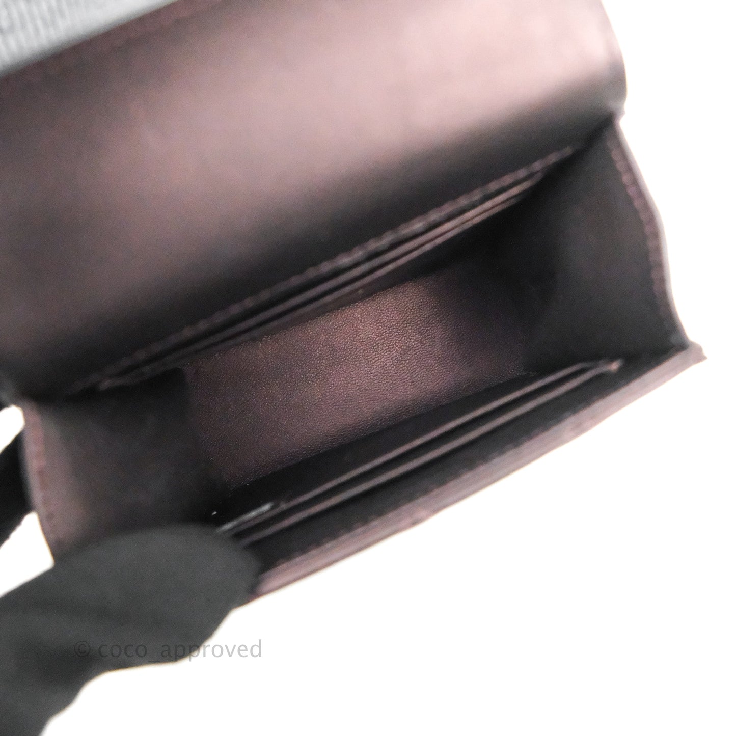 Chanel Mini Handle Clutch With Chain Iridescent Purple Lambskin Gold Hardware