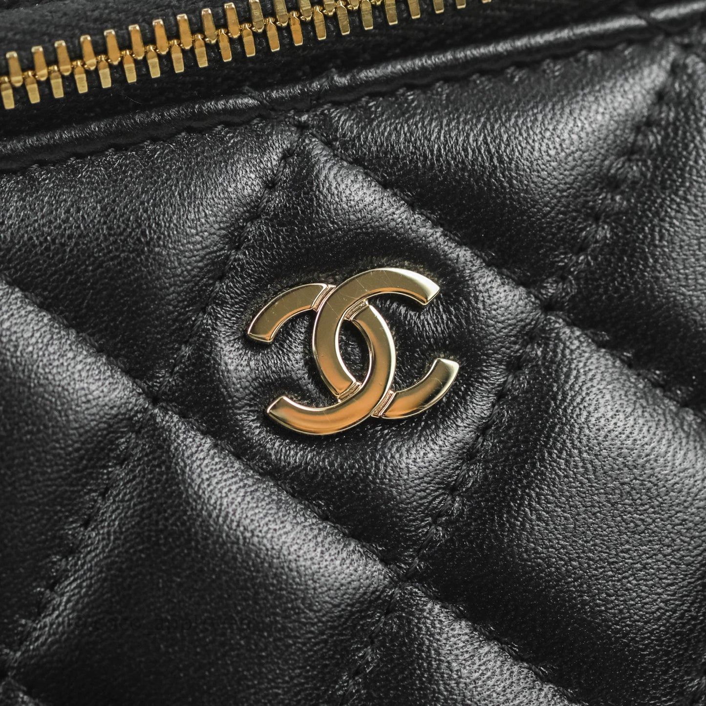 Chanel Classic Vanity with Chain Black Lambskin Gold Hardware