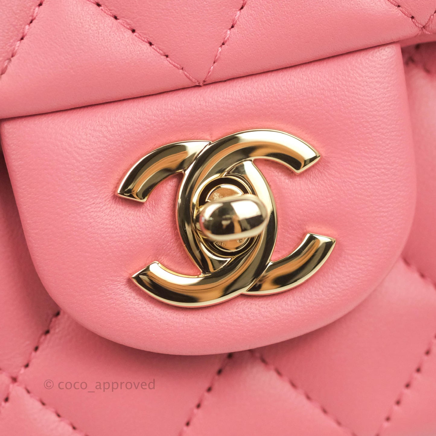 Chanel Top Handle Mini Rectangular Flap Bag Rosy Pink Lambskin Gold Hardware
