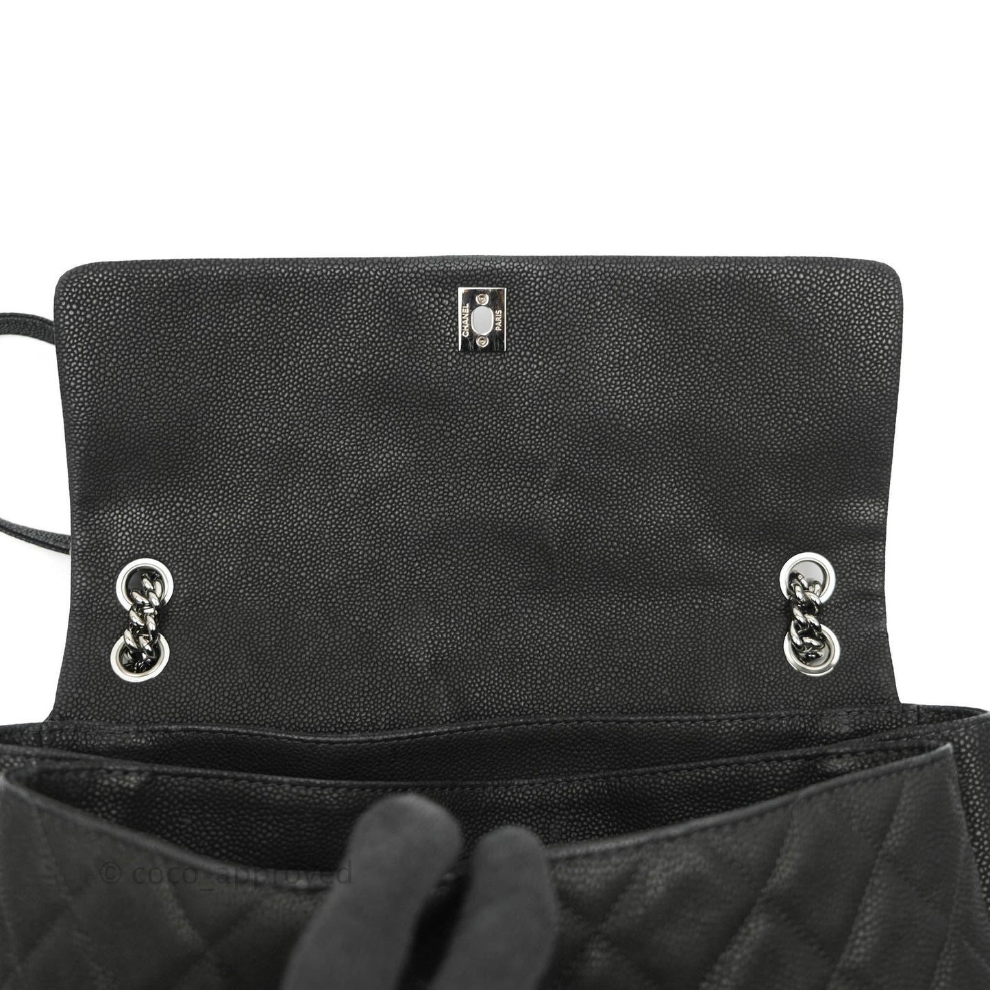 Chanel Lady Pearly Flap Bag Black Caviar Silver Hardware
