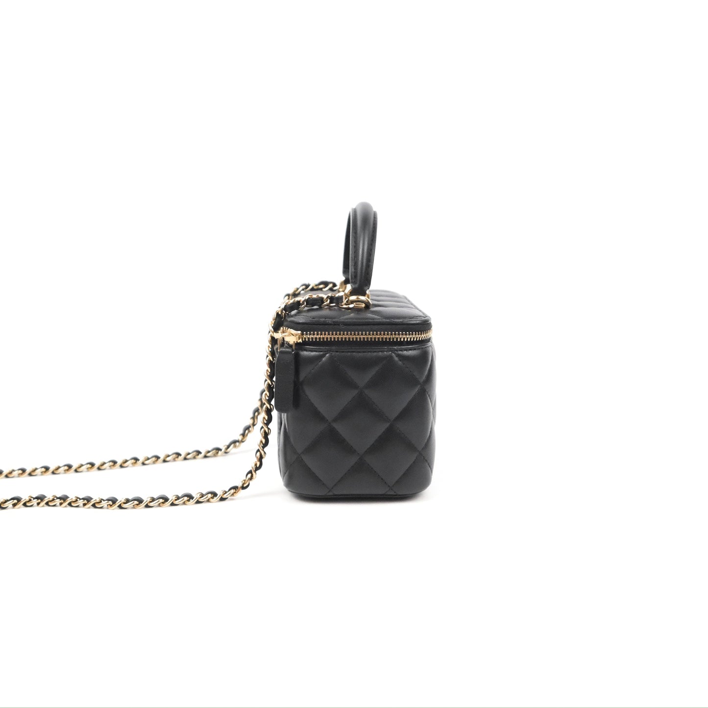 Chanel Vanity Rectangular Top Handle Black Lambskin Gold Hardware